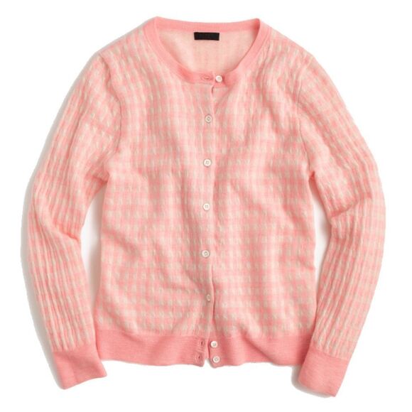 J. Crew Sweaters - J. Crew Pink Gingham Cashmere Cardigan